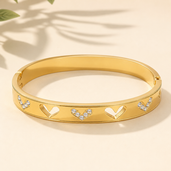 Gold Plain Oval Cuff Star Diamond Motif Kada for Women | Cross Pattern Stone Stainless Steel Ladies Bangle | Minimal Festive Jewellery - House of Viya