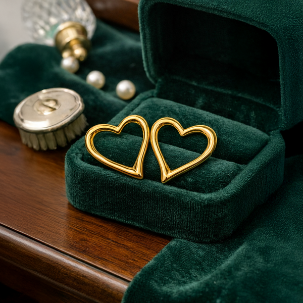 Anti-Tarnish Gold Plated Heart Earrings - 1 Pair