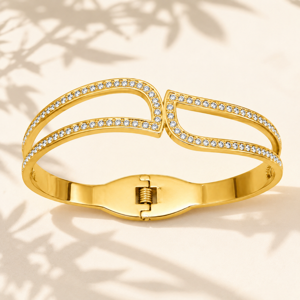 Kadas Gold-Tone Crystal-Studded Infinity Wave Design Kada Bangle for Women - House of Viya