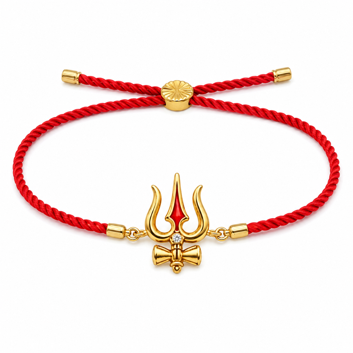 18K Gold Plated Rakhi Stone-Studded Trishul Motif Religious Traditional Rakhi