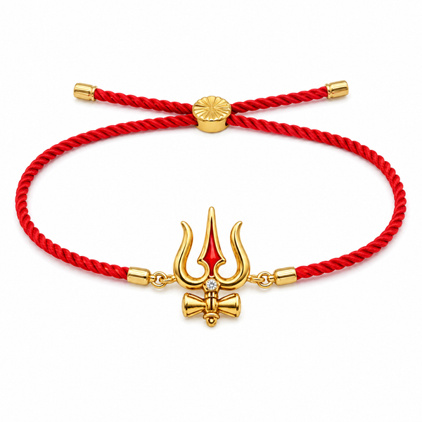 18K Gold Plated Rakhi Stone-Studded Trishul Motif Religious Traditional Rakhi - House of Viya