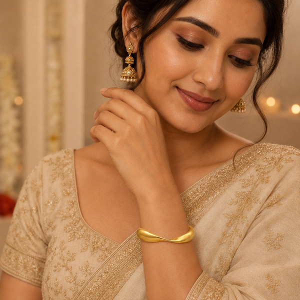 Gold Plain Dome Bubble Open Cuff Kada for Women | Smooth Rounded Taper Stainless Steel Ladies Bangle | Minimalist Everyday Jewellery - House of Viya