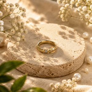 Anti tranish Gold plated Rhombus with CZ stone Rings for adults - 1PC