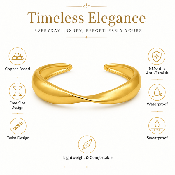 Gold Plain Dome Bubble Open Cuff Kada for Women | Smooth Rounded Taper Stainless Steel Ladies Bangle | Minimalist Everyday Jewellery - House of Viya