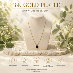 Chain 18K Gold-Plated Slim Chain with Oval Black Stone Pendant - House of Viya