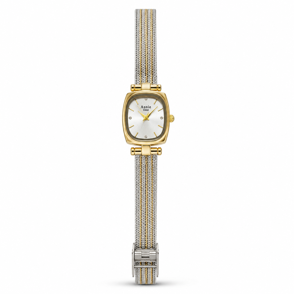 Watches Two-Tone Square Dial Silver Mesh Bracelet Watch for Women