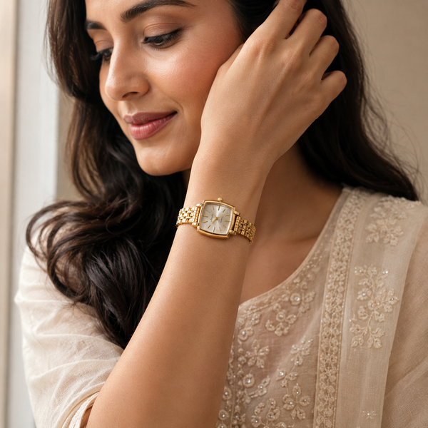Watches Gold-Tone Square Dial Woven Mesh Bracelet Watch for Women - House of Viya