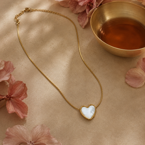 Chain 18K Gold-Plated Fine Chain with White Mother-of-Pearl Heart Charm - House of Viya
