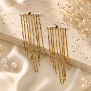 Earrings Gold-Tone Rectangular Stone Halo Drop Earrings - House of Viya