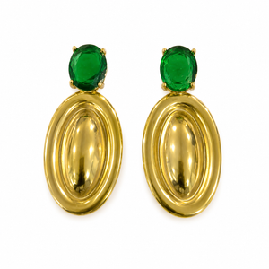 Earrings Gold-Tone Peridot green stone Oval Drop Earrings - House of Viya