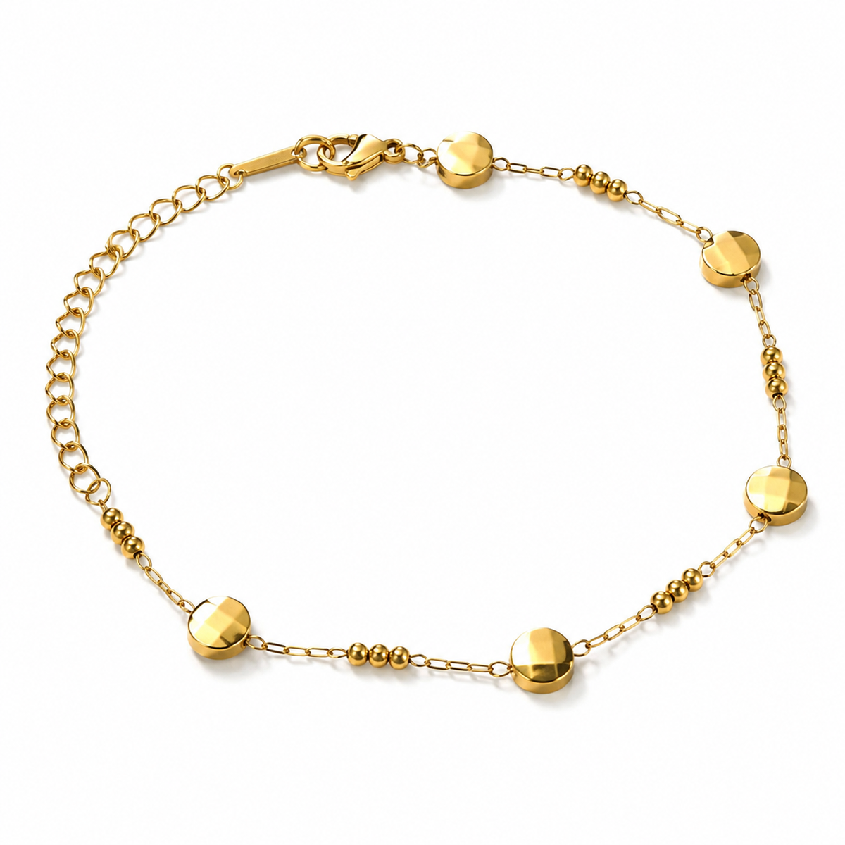 Gold Plated Oval Gold Bead Dual Strand Delicate Chain Bracelet with Lobster Clasp