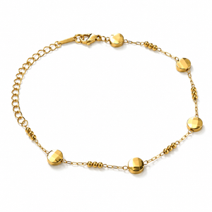 Gold Plated Oval Gold Bead Dual Strand Delicate Chain Bracelet with Lobster Clasp