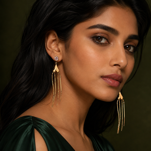 Earrings Gold-Tone Chevron Pattern Crystal Earrings - House of Viya