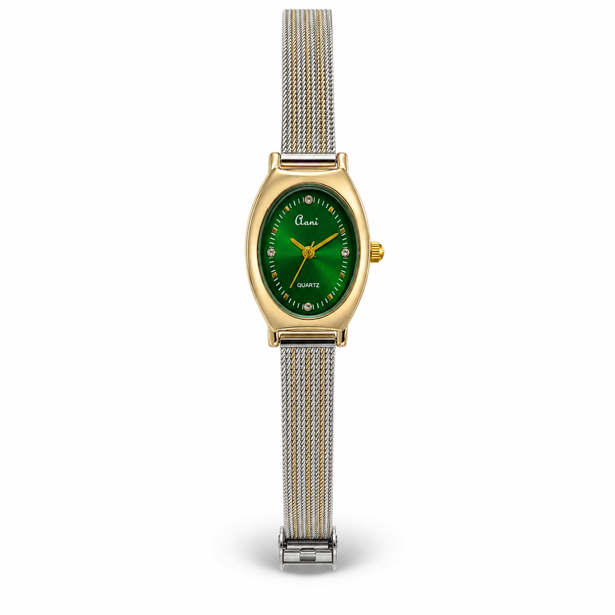 Watches Two-Tone Barrel Green Dial Mesh Bracelet Watch for Women