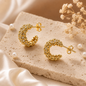 Earrings Gold-Tone Curved Arch Stone Drop Earrings - House of Viya