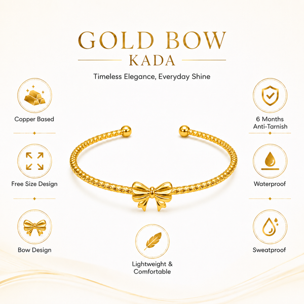 Gold Plain Beaded Twisted Cuff Kada for Women | Ball End Open Bangle | Classic Daily Wear Wrist Jewellery - House of Viya