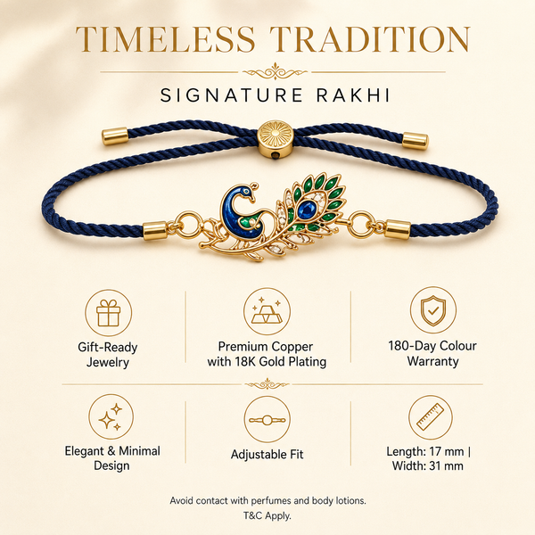 Rakhi Stone-Studded Peacock Royal Motif Floral Rakhi