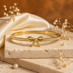 Kadas Gold-Tone Rhinestone-Studded Bow Motif Designer Kada for Women