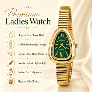 Watches Gold-Tone Pear Shape Green Dial Crystal Stone Hour Markers Bracelet Watch for Women