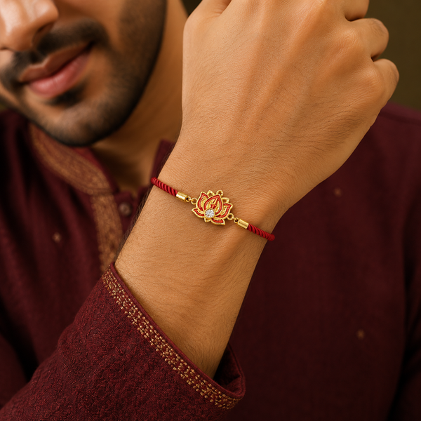 Rakhi Stone-Studded Lotus Floral Motif Design Rakhi