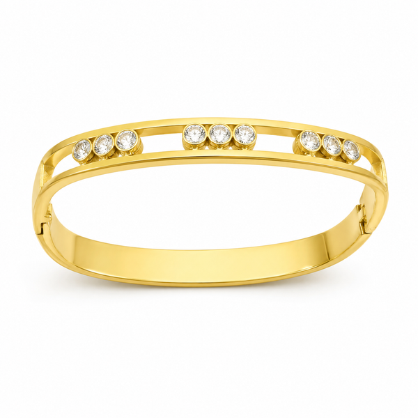 Kadas Gold-Tone Crystal-Studded Floral Design Slim Kada for Women - House of Viya