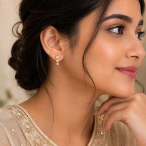Earrings Pearl Bead Bar, Emerald Oval Halo & Gold Cluster Ball Stud Earrings Set of 3 Pairs