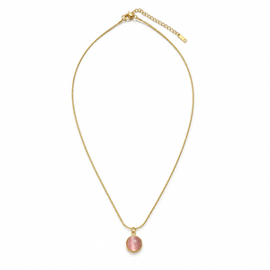 Chain 18K Gold-Plated Slim Chain with Round Pink Pendant - House of Viya