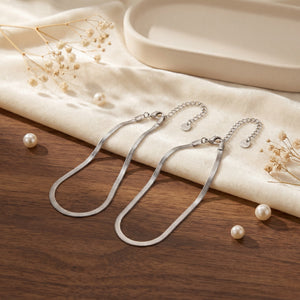 Anti-Tarnish Silver Plated Snake Chain Anklet pair on wooden surface with pearls - House of Viya