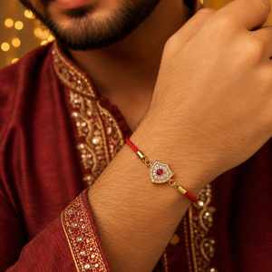 Rakhi Stone-Studded Shield Motif Charm Design Rakhi