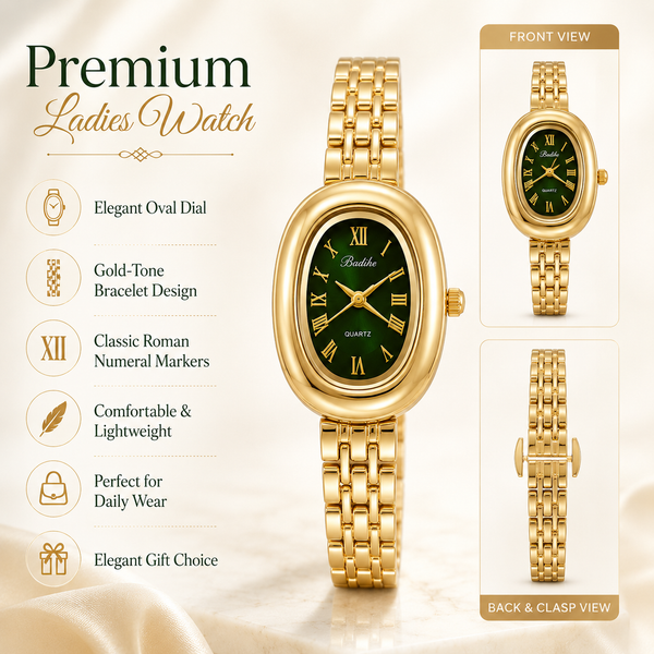 Watches Gold-Tone Round Green Dial Panther Link Bracelet Watch for Women - House of Viya