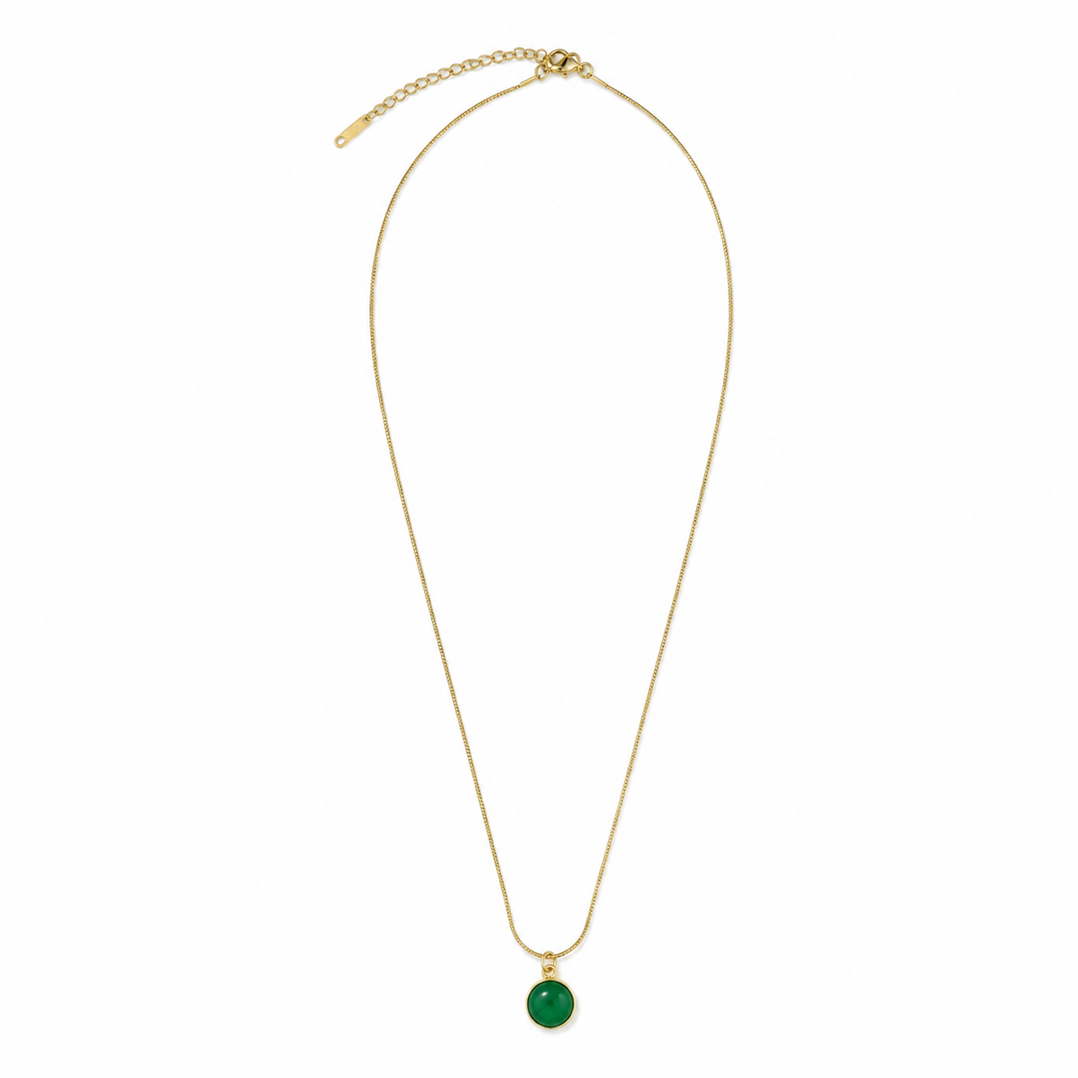 Chain 18K Gold-Plated Delicate Chain with Round Dark Green Pendant