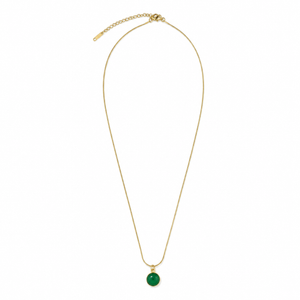 Chain 18K Gold-Plated Delicate Chain with Round Dark Green Pendant - House of Viya