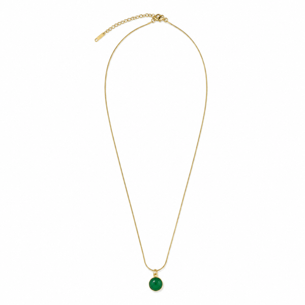 Chain 18K Gold-Plated Delicate Chain with Round Dark Green Pendant - House of Viya
