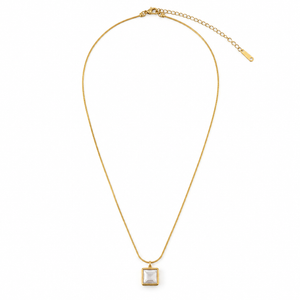 Chain 18K Gold-Plated Fine Chain with Square White Stone Pendant - House of Viya