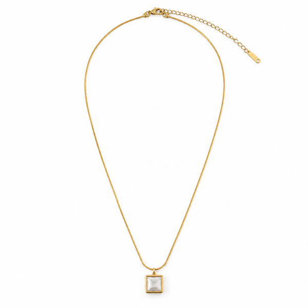Chain 18K Gold-Plated Fine Chain with Square White Stone Pendant - House of Viya