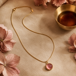 Chain 18K Gold-Plated Fine Snake Chain with Peach Round Pendant - House of Viya
