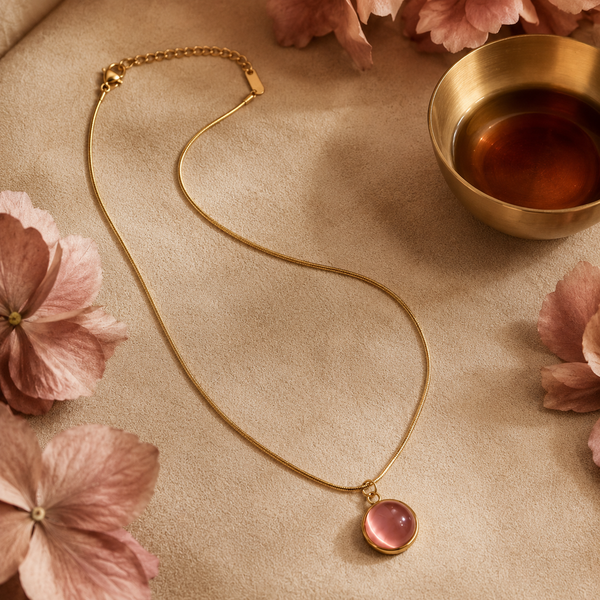 Chain 18K Gold-Plated Fine Snake Chain with Peach Round Pendant - House of Viya