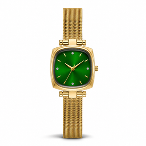 Watches Gold-Tone Square Green Dial Mesh Bracelet Watch for Women