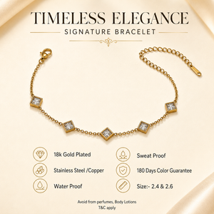 Gold Plated White Diamond Shaped Rhombus Stone Station Chain Bracelet with Lobster Clasp