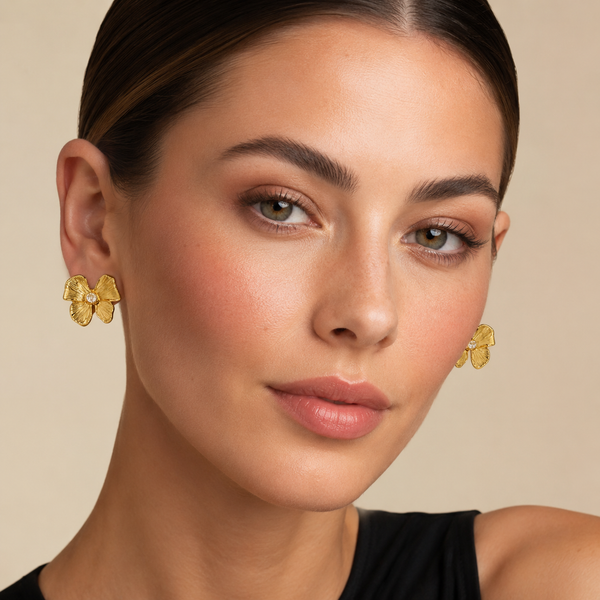 Earrings Gold-Tone Butterfly Motif Ribbed Stud Earrings - House of Viya