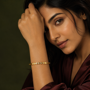 Kadas Gold-Tone Half-Eternity Stone-Studded Kada with Centred Crystal Cluster - Polished Finish Slim Bracelet