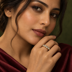 Rings Dual-Tone Polished White Stone Premium Ring