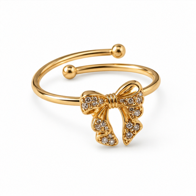 Anti tranish Gold plated Bow with CZ stone Rings for adults - 1PC