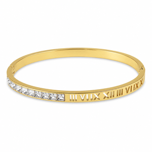 Gold Scattered Bezel Diamond Oval Kada for Women | Floating Stone Stainless Steel Ladies Bangle | Modern Festive Jewellery