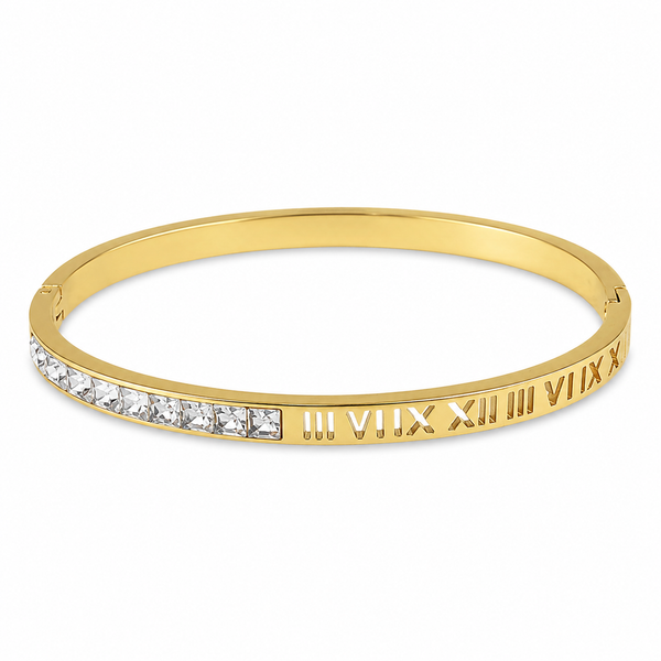 Gold Scattered Bezel Diamond Oval Kada for Women | Floating Stone Stainless Steel Ladies Bangle | Modern Festive Jewellery - House of Viya