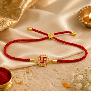 Rakhi Stone-Studded Swasthik Colour Motif Religious Rakhi