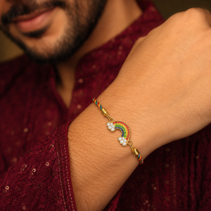 Rakhi Stone-Studded Rainbow Motif Charm Design Rakhi