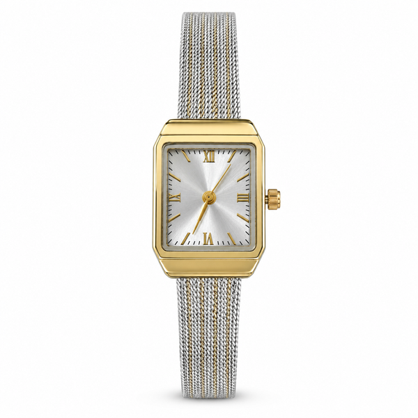 Watches Two-Tone Rectangular Dial Roman Numeral Mesh Bracelet Watch for Women