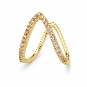 Rings Gold-Tone Crystal-Studded V-Shaped Double-Band Open Design Ring for Women
