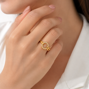 Anti tranish Gold plated circle Orbit charm with CZ stone Rings for adults - 1PC